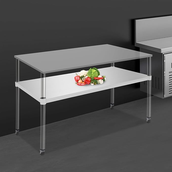 Eapmic Undershelf for Work Tables Adjustable Lower Shelf Stainless Steel Bottom Shelf Add for Commercial Prep Table Restaurant Kitchen Bakery Garage Workshop Use (45.28x21.65in)