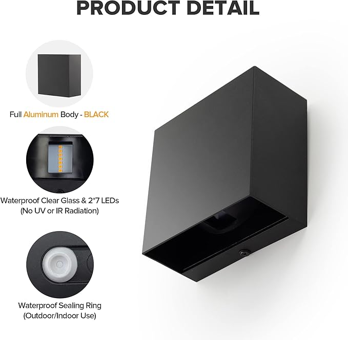 LUTEC 4-Pack LED Up &amp Down Modern Wall Lamp Aluminum Anti-Rust Outdoor Indoor Wall Sconce 10W 3000K Warm White Adjustable Exterior Wall Light Waterproof for Porch Patio Garden Bedroom-Black