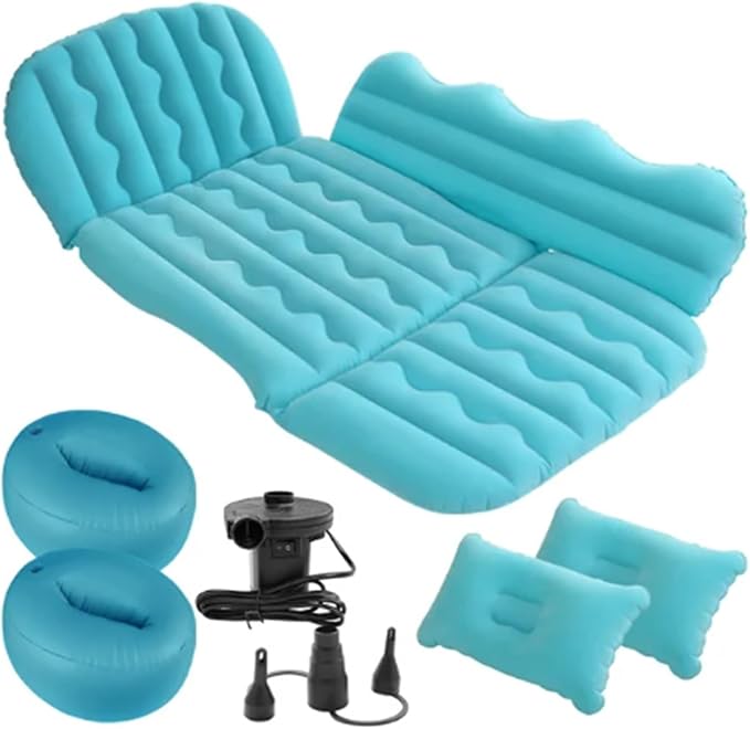 Camping Inflatable Mattress Car Inflatable Mattress Outdoor Inflatable Mattress Thick Flocking PVC Material 170 * 75cm Large Size (Blue)
