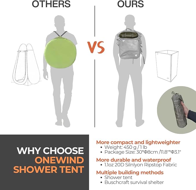 onewind Portable Privacy Shower Tent with Pole Ultralight Camping Shower Shelter Portable Toilet Tent Bathroom Tent Privacy Changing Dressing Room for Outdoor Use Camping Hiking Backpacking