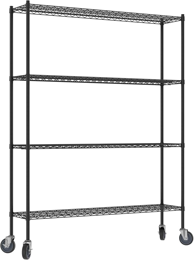 Commercial NSF Listed Black Epoxy Mobile Wire Shelving Kit 14 x 60 x 80 with 4 Shelves Perfect for Warehouse Walk-in Refrigerator Freezer Grocery Store Restaurant Dishroom