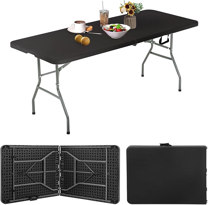 6 Ft White Folding Table Portable Table Camping Table Outdoor Collapsible Dinner Table Outdoor Tables for Patio Yard Wedding Party Cocktail Display