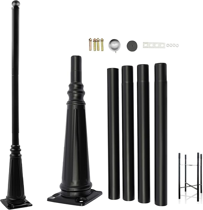 12.5FT Outdoor Lamp Post Split Street Light Pole with Top Globe &amp Ground Cage Lighting Post Fixtures for Pathway Courtyard Parking Lot Fits Standard 3 Post Top Fixtures (12.5FT 275+76mm)