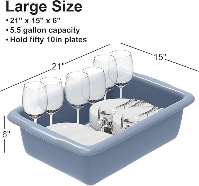 DUNCHATY 5.5 Gallon (20L) Plastic Bus Tubs - Large Commercial Grade Utility Box and Wash Basin Boxes for Restaurant Kitchen Organization and Storage - 21 L x 15 W x 6 H (5.5 Gal/20 Liters)