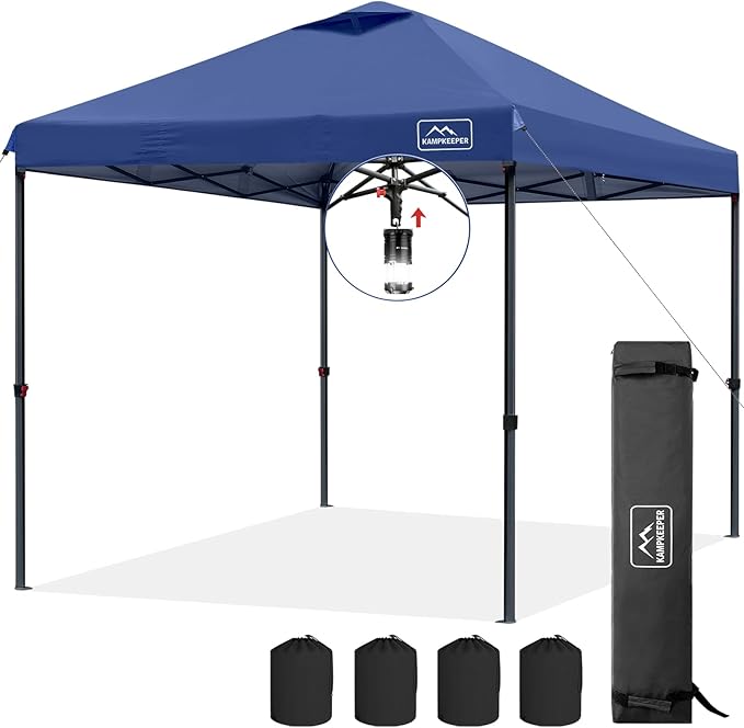 KAMPKEEPER One Person Setup 10x10 Pop up Canopy Tent Instant Portable Canopy One Push Outdoor Canopy with 3 Adjustable Heights Wheeled Carry Bag Bonus 8 Stakes and 4 Ropes(Navy)