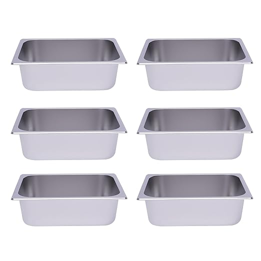 6 Pack 1/2 Size Steam Table Pans Restaurant Steam Plates 4 Deep Steam Table Plate Stainless Steel Food Pan Commercial Food Storage Containers for Hotel Cafeteria Party 12.99 L x 10.24 W