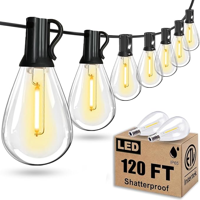 Tenmiro 120FT Outdoor String Lights Ultra Long Waterproof 30+2 Edison Shatterproof Bulbs Led Outside Patio Lights for Porch Deck Garden Backyard Balcony Wedding Party Decor