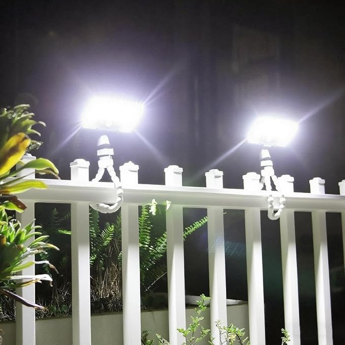 Motion Sensor Outdoor Lights with Flexible Octopus Tripod - 600LM Solar Sercurity Lights Waterproof Dual Charging Solar Ourdoor Light for CampingFence Patio (White-2pcs)