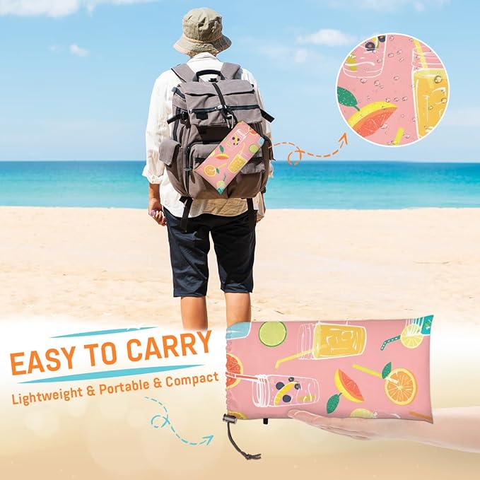 Waterproof Sandproof Beach Blanket 59''×68'' Food Juice Polyester Outdoor Picnic Blanket with 4 Stakes &amp Storage Bag for BeachCampingVacation Light Pink