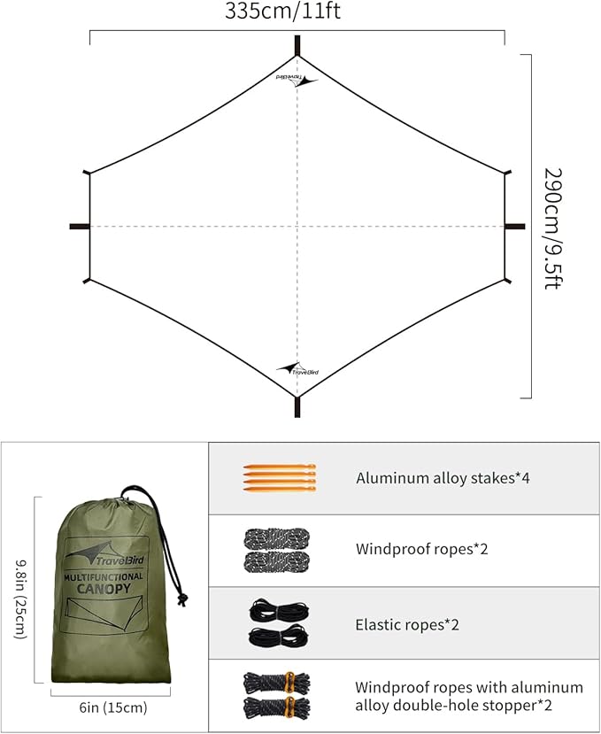 Hammock Rain Fly 11 x 9 ft Waterproof Tarp with Doors Lightweight &amp UV Protection Camping Tarp Multifunctional for Backpacking Hiking Hammock