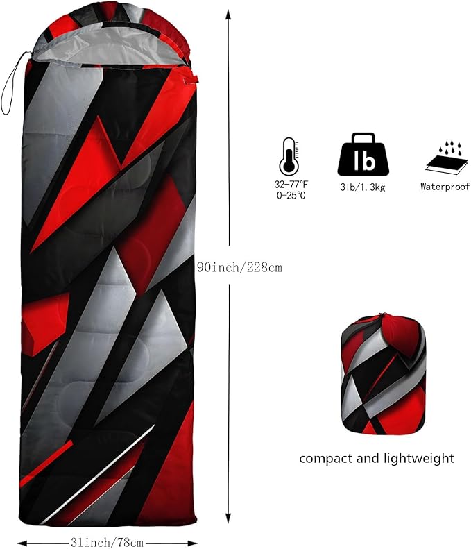 Kids Sleeping Bag for Boys GirlsCartoon Football Print-Lightweight Warm Portable Outdoor Indoor-Waterproof Cold Weather Resistant Sleeping Bag for Camping Hiking