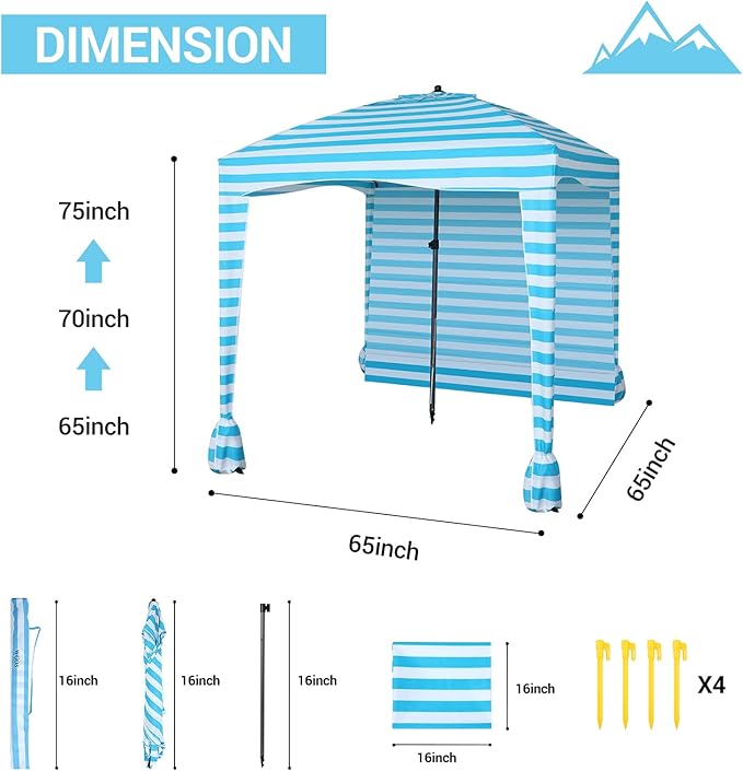 Nice C Beach Cabana Tent - Portable 6'x 6' with Detachable Wall UPF 50+ UV Protection Ultimate Sun Umbrella Sun Shelter (Blue Stripe)