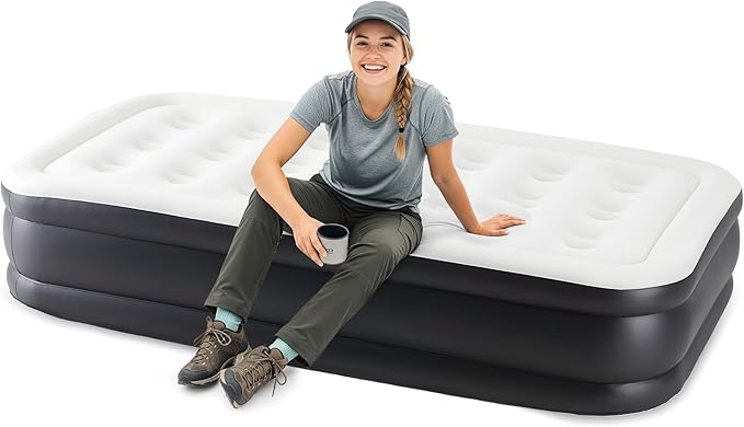 Simple Deluxe Camping Air Mattress with Built-in Electric High-Speed Pump Blow Up Inflatable Airbed with Carrying Bag for Home Guests &amp Travel Waterproof Foldable Portable