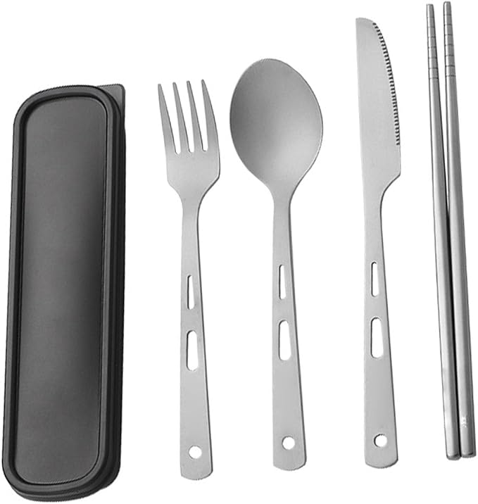 Alomejor Tableware Set Portable Fork Spoon Knife Chopsticks Cutlery Lightweight Camping Picnic Utensils