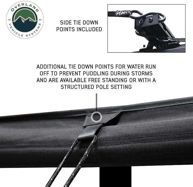 Overland Vehicle Systems 19690001 XD Nomadic 270 Degree Awning with Integrated LED Lights &amp Black Out Driver Side | 129 Sq Ft of Coverage | Black Fabric and Travel Cover Included