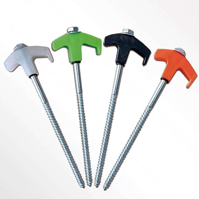 8 Screw in Tent Stakes - Ground Anchors Screw in Screw in Tent Stakes Heavy Duty Tent Pegs Camping Stakes Metal Threaded Tent Spikes Screw Tent Stakes with Hex Sleeves (8Pcs Black)