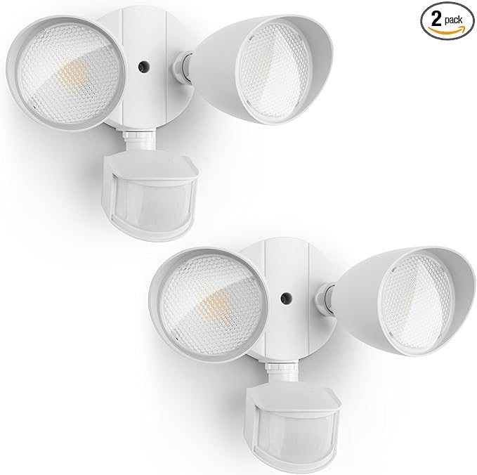 UME 2 Pack 32W 3500 Lumen LED Security Lights Motion Sensor Light Outdoor 5000K Daylight IP65 Waterproof Dusk to Dawn Motion Detector Flood Light for Garage Yard Porch-White
