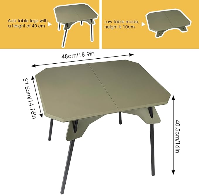 ele ELEOPTION Portable Folding Camping Table Aluminum Legs Fold up Lightweight Outdoor Ultralight Small Foldable Camping Table with Carrying Bag for Beach Picnic Grilling Hiking Fishing Green