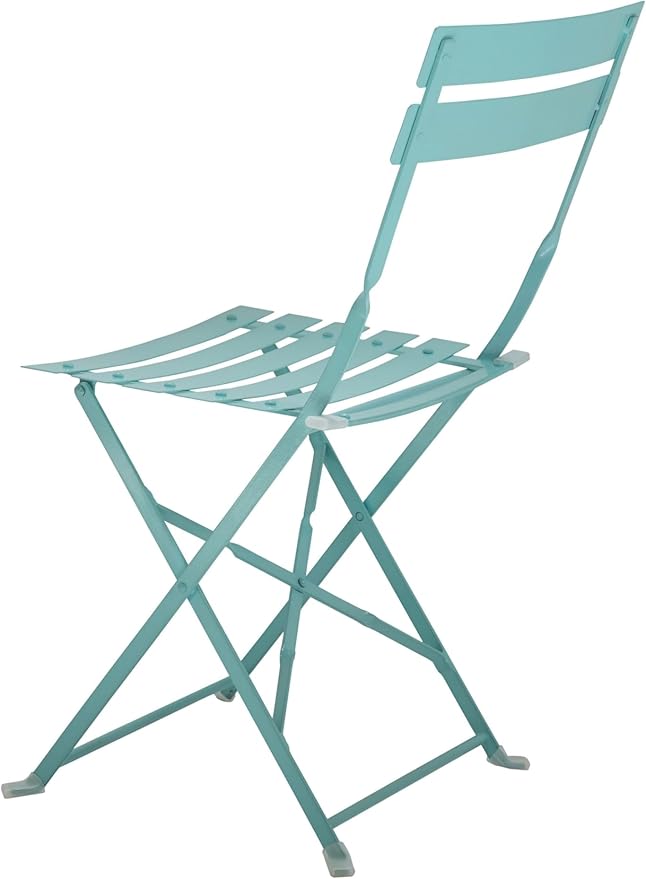 Carolina Chair &amp Table Bistro Set of 2 Foldable Outdoor Chairs - Elegant Powder Coated Metal Seat and Frame Folding Chairs - Modern Style Space Saving Furniture for Patio Balcony or Garden (Teal)
