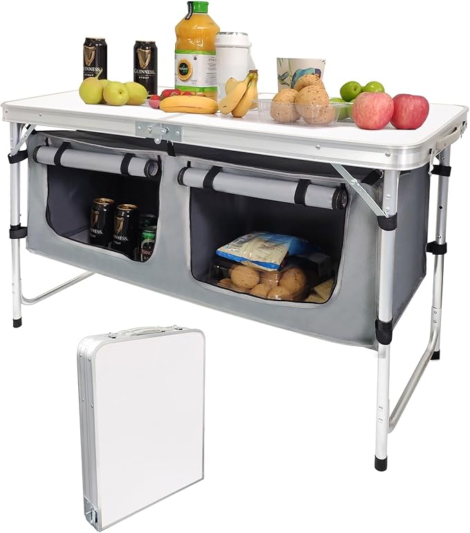 Camp Field Camping Folding Aluminum Table with Adjustable Legs for Outdoor Travel Beach Backyards BBQ Party and Picnic Foldable Table