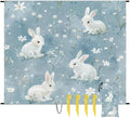 Waterproof Sandproof Beach Blanket 59''×68'' Garden Rabbit Polyester Outdoor Picnic Blanket with 4 Stakes &amp Storage Bag for BeachCampingVacation White
