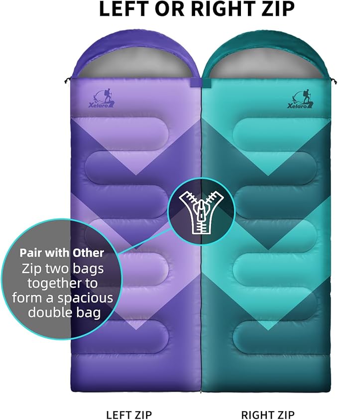 Sleeping Bag for Adults Girls Boys - 3 Season Warm &amp Cool Weather Lightweight Waterproof Camping Bag for Hiking Outdoor Travel