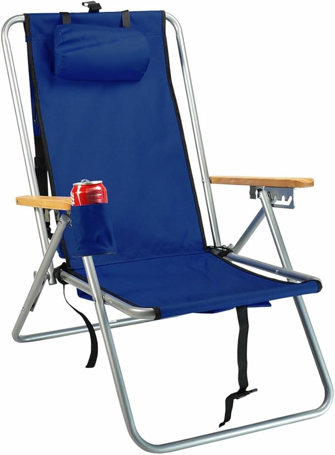 Rio Beach Original 4-Position Steel Backpack Chair with Pillow Hands-Free Beach Chair Backpack for Adults Navy