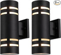 mirrea 12in Modern Outdoor Porch Light Patio Light in 2 Lights with Aluminum Cylinder and Tempered Glass Cover Waterproof Wall Sconce Matte Black 2 Pack
