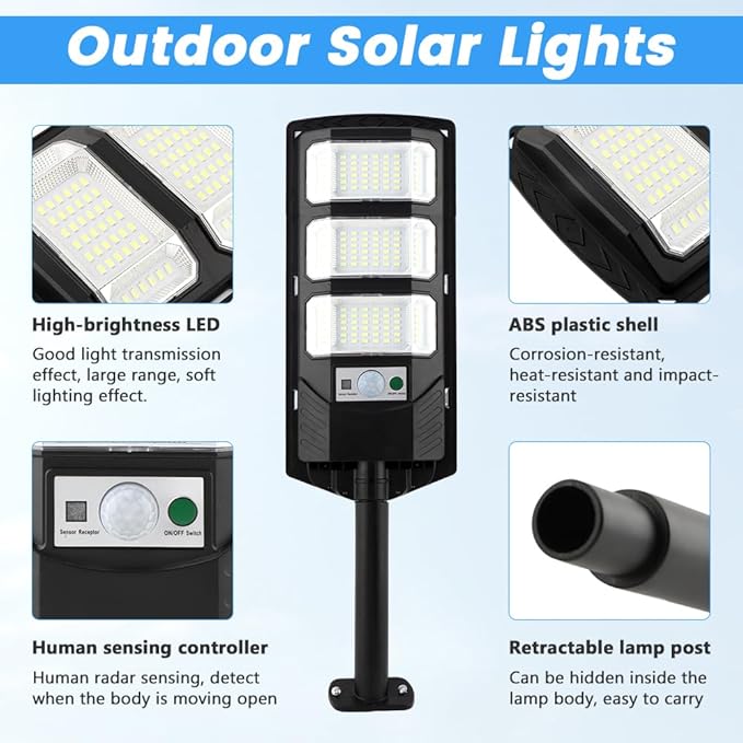 Solar Street Lights Outdoor 2 Pack 6500K Wide Angle LED Solar Flood Lights with Motion Sensor &amp Remote Dusk to Dawn Wall Mount Waterproof Street Light for Yard Parking Area Lighting