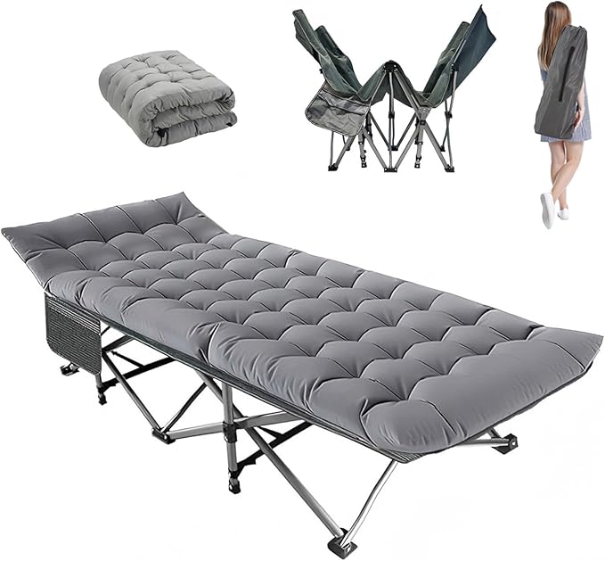 Camping Cot for Adluts Sleeping Portable Bed Folding Outdoor Cot for Camping W/Soft Pad Cement Grey