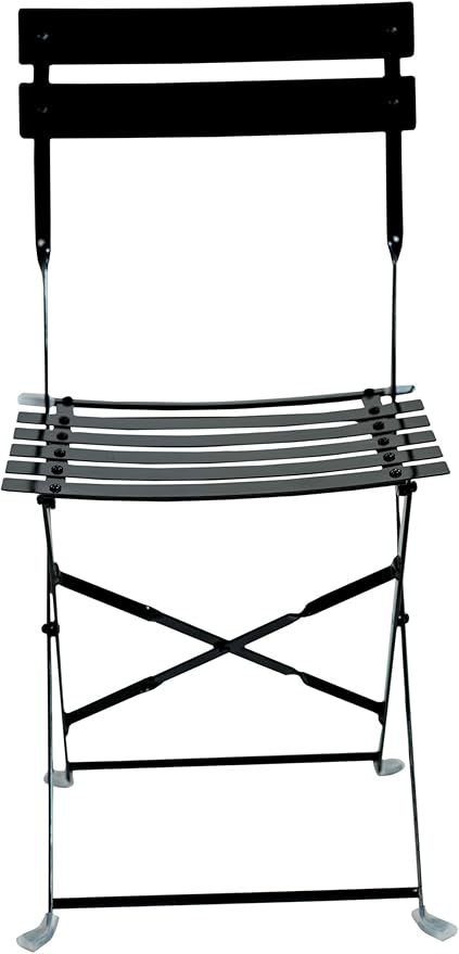 Carolina Chair &amp Table Bistro Set of 2 Foldable Outdoor Chairs - Elegant Powder Coated Metal Seat and Frame Folding Chairs - Modern Style Space Saving Furniture for Patio Balcony or Garden (Black