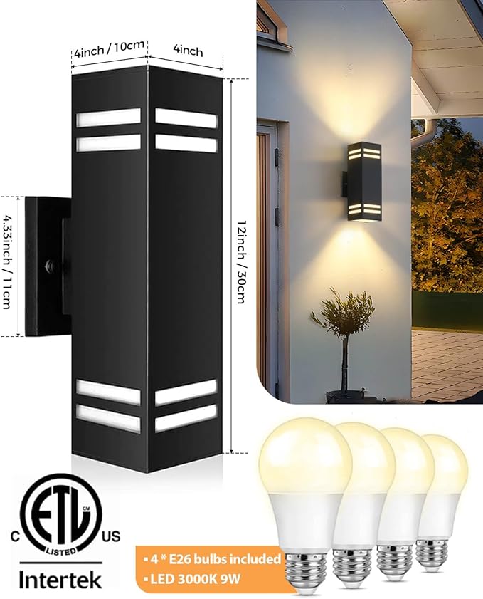 SHIMR Dusk to Dawn Outdoor Lighting 2 Pack Modern Exterior Lighting Fixtures Wall Mount ETL Listed Aluminum Anti-Rust Outdoor Sconce Up and Down Outside Lights for House Porch LED Bulbs Include