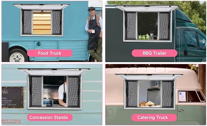 Aluminum Alloy Food Truck Window - 45 x 30 inch Concession Stand Serving Window for Food Truck Concession Trailers with 4 Screens