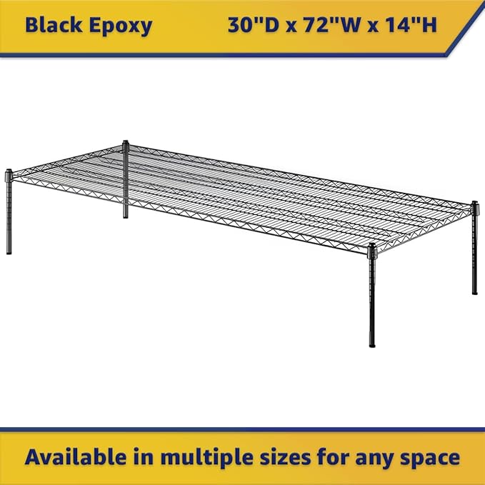 30 x 72 x 14 Black Epoxy Wire Storage Shelf Dunnage Rack Commercial 1 Tier Small Shelf