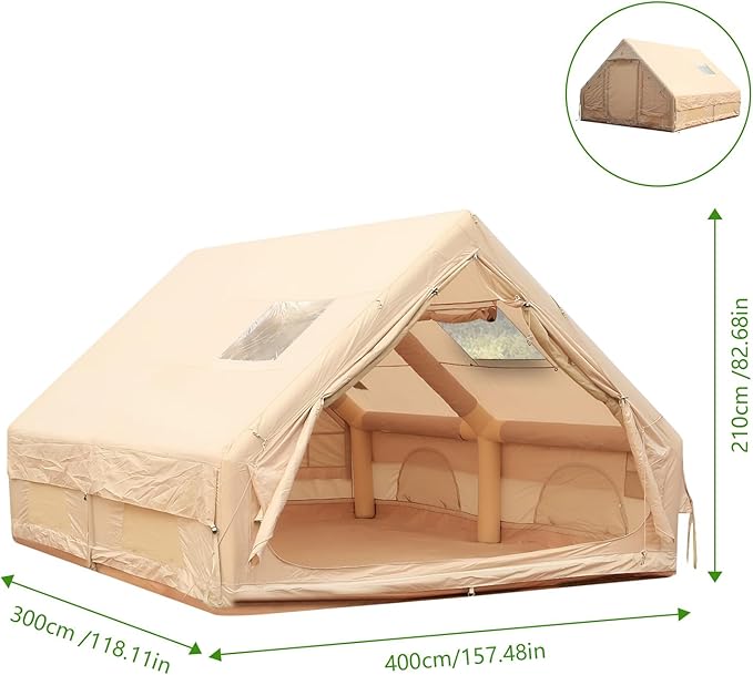 Inflatable Tents for Camping 4-6 Person Air Glamping Tents with Pump Easy Setup Glamping Camping House Waterproof Windproof for 4 Seasons