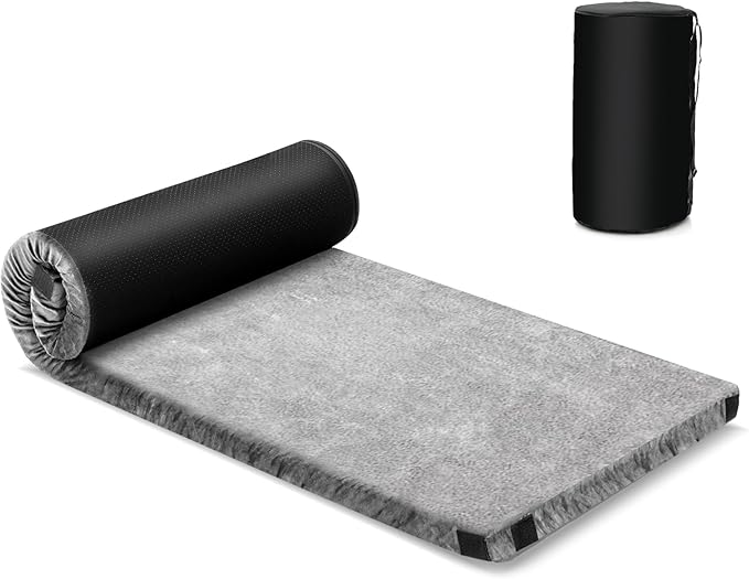 Tangkula Memory Foam Sleeping Pad Roll Up Floor Mattress with Carry Bag Non-Slip Bottom Guest Floor Folding Bed for Sleepover Portable Camping Mattress for Indoor Outdoor Car Travel Cot Tent