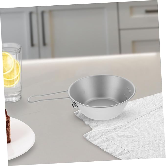 CHILDWEET Portable Titanium Camping Bowl with Folding Handle Lightweight Outdoor Dish for Hiking Picnics and Salad Versatile Tableware for Travel and Outdoor Dining