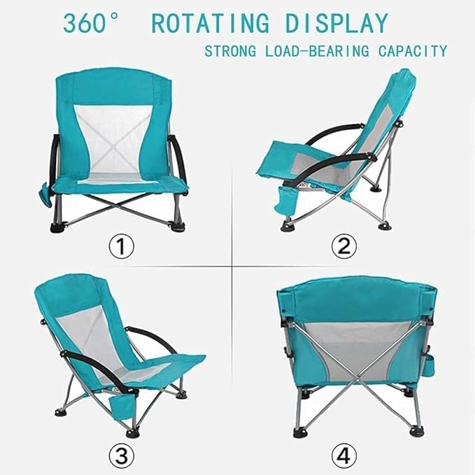 Portable Camping Chair with Storage Bag &amp Cup Holder Folding Outdoor Fishing Recliner (Green)
