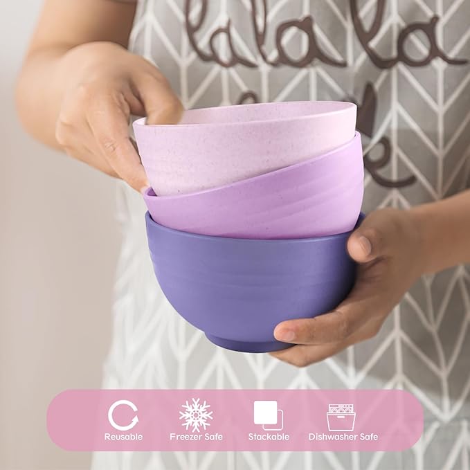 Teivio 32-Piece Kitchen Plastic Wheat Straw Dinnerware Set Service for 8 Dinner Plates Dessert Plate Cereal Bowls Cups Unbreakable Colorful Plastic Outdoor Camping Dishes Purple Ombre