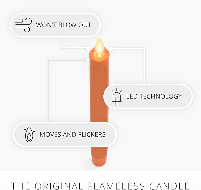 Luminara - Flameless Battery Operated Taper Candle - Harvest Pumpkin - Pack of 1-1x9.5 - LED Flickering Flame - Realistic Safe for Home Kids and Pets