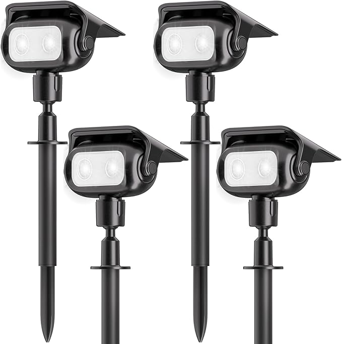 Nreonrick Solar Spot Lights 360° Adjustable Solar Lights Outdoor IP65 Waterproof with 2-in-1 Solar Powered Spotlights for Landscape Lighting for Garden Yard Pathway (Cool White 4 Pack)