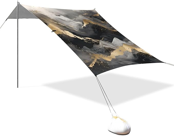 Black Gold Grey Marble Camping Sun Shelter Beach Tent Portable Beach Sun Shade Outdoor Canopy for Camping Trips Fishing Picnic