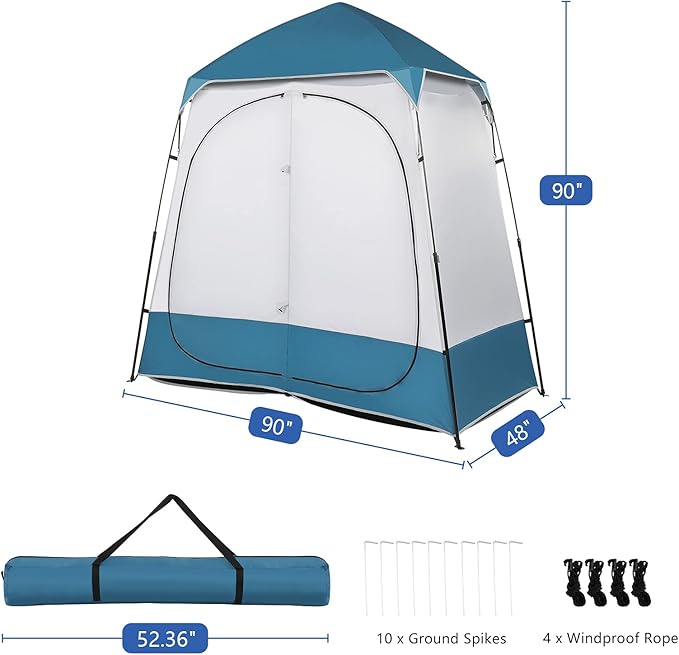 2 Room Shower Tent 7.5 FT Instant Pop Up Shelter with Carrying Bag Privacy Changing Room Tent for Portable Toilet Easy Setup Perfecr for Camping Dressing Outdoor or Indoor