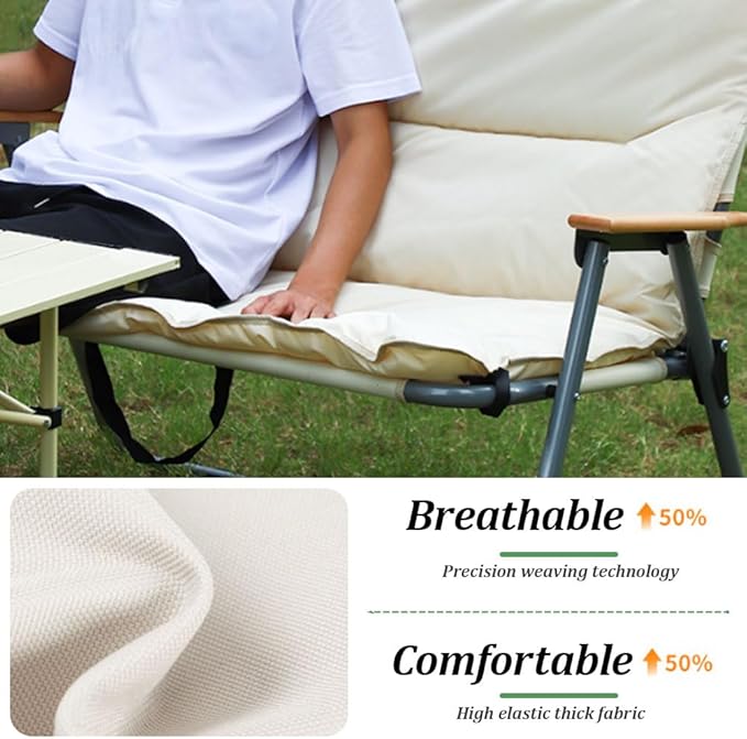 Folding Camping Chair with Seat Cushion Outdoor Foldable Seat Beach Chair Portable Camp Chair for Indoor Patio Travel Picnic Sports Khaki