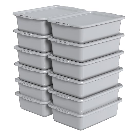 Anbers 13 L Food Service Bus Tub with Lid 12-Pack Restaurant Dish Tubs Grey