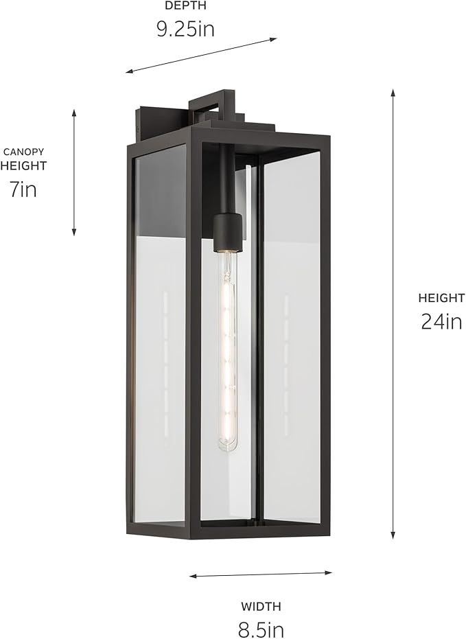 Kichler Branner 1-Light Olde Bronze Luxe Updated Traditional Outdoor Wall Light with Clear Glass for Outdoor Walls Exterior Doors Garage Porch or Patio Walls