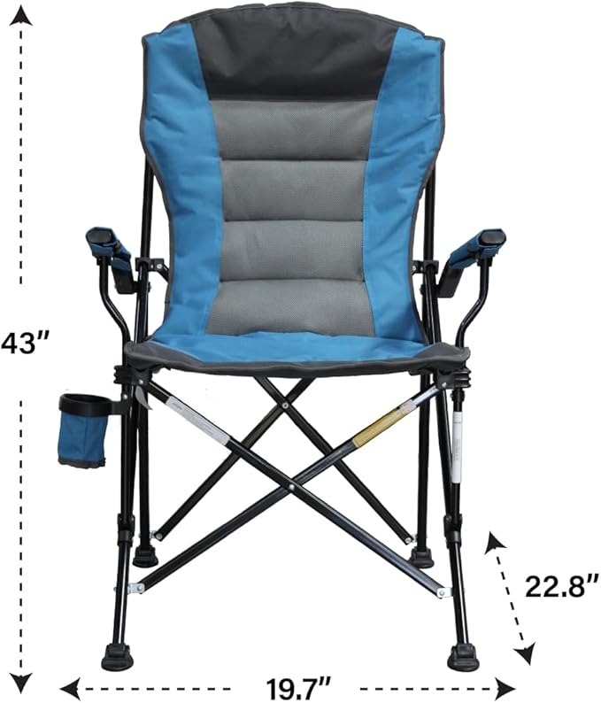 Caravan Sports High Back Deluxe Padded Folding Chair with Extra Wide Backrest Padded Seat Armrests &amp Cup Holder Portable Outdoor Camping Chair with Carry Bag for Sports Tailgating &amp Travel
