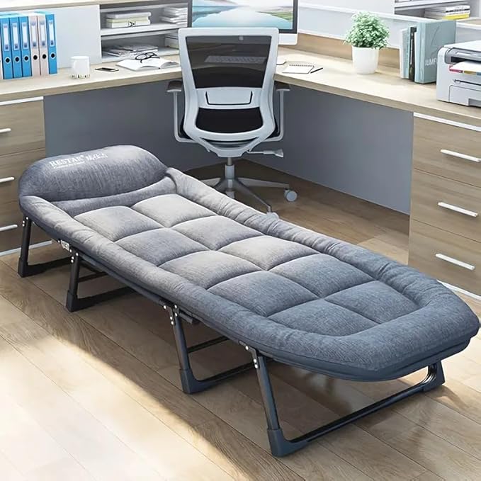 Leo IRis Portable Folding Camping Cot Oversize Adjustable 5-Position Adults Reclining Lounge Chairs with Pillow Heavy Duty Oxford Cloth 600D with Mattress (Gray - Luxury Bed)