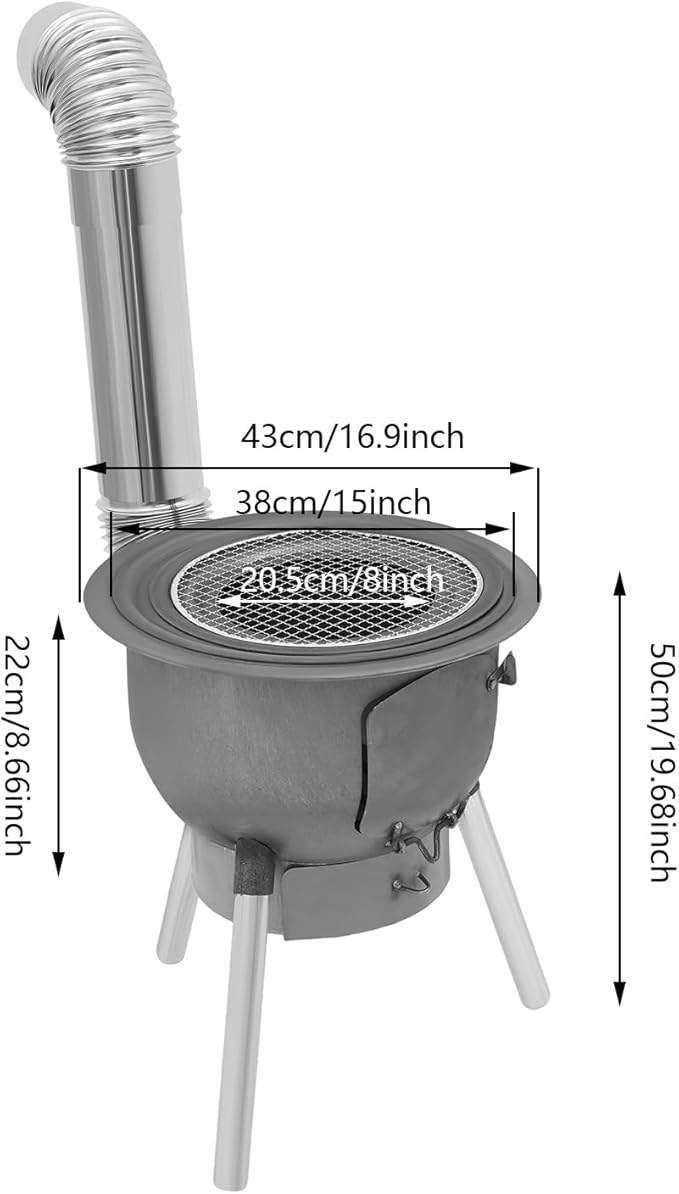Multifunction Wood Burning Stove With Grill Rack Camping Wood Stove Large Charcoal Grill With Grill Rack For Outdoor/Backyard Cooking Picnic And Barbecue. (Silver- Grey-16.9in+ 3 Wok Rings)