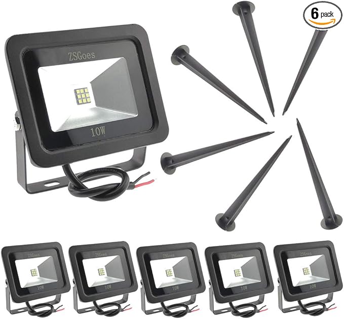 6 Pack Cool White 10W LED Flood Light Outdoor Waterproof IP65 Wall Security Landscape Lamp Home Square Yard Garage Street Pathway Spike Stand Low Voltage 12V 24V 36V 48V 60V DC AC